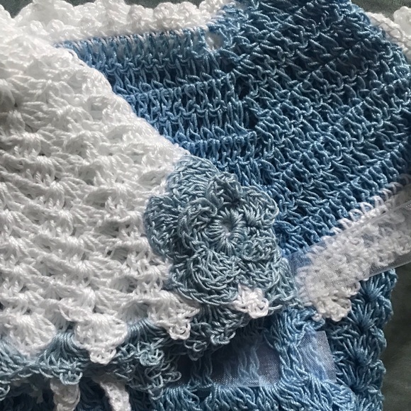 Crochet Blue and white New Born Baby Dress And Hat Read - Picture 6 of 9